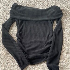 Lulu's Black Off-the-Shoulder Sweater with Ribbed Knit and Fitted Sleeves